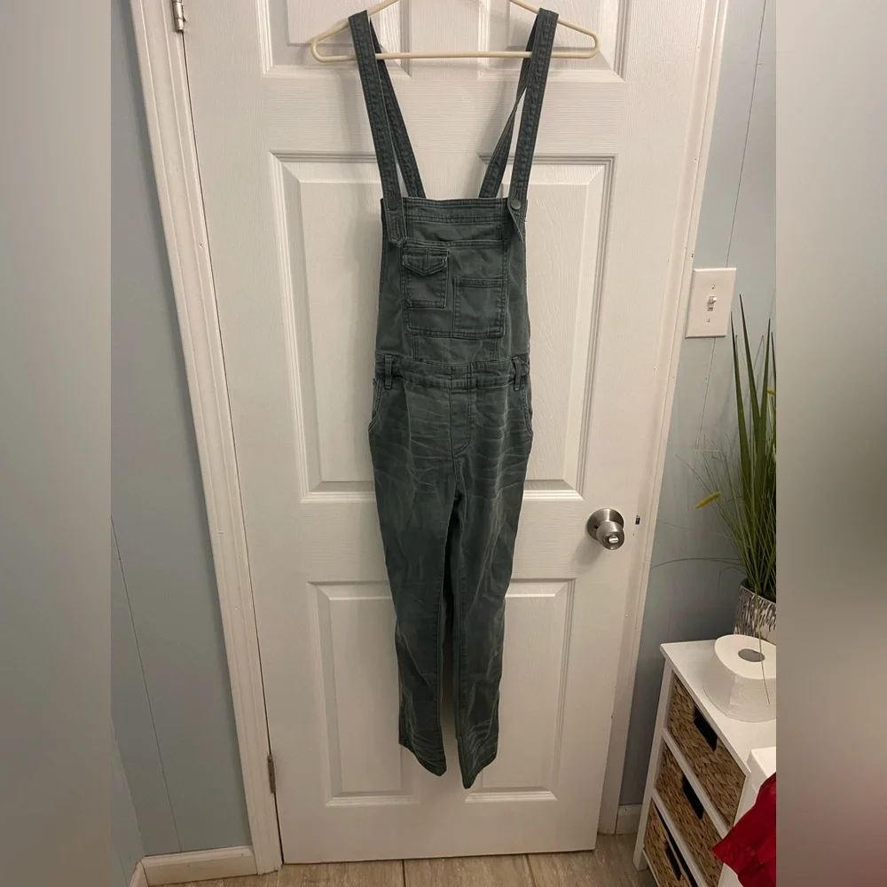Free People Olive Utility Denim Overalls Jumpsuit